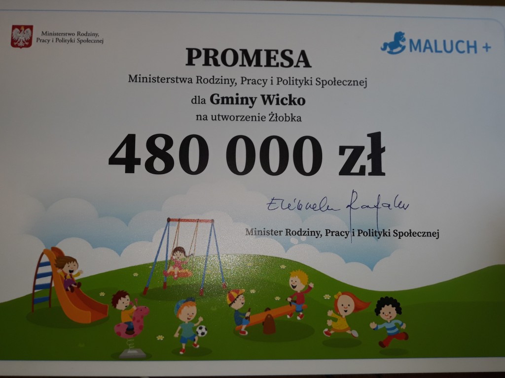 Grafika: W ramach programu Maluch+ do Naszej Gminy trafi 480 tys. zł. na budowę Żłobka w m. Charbrowo.