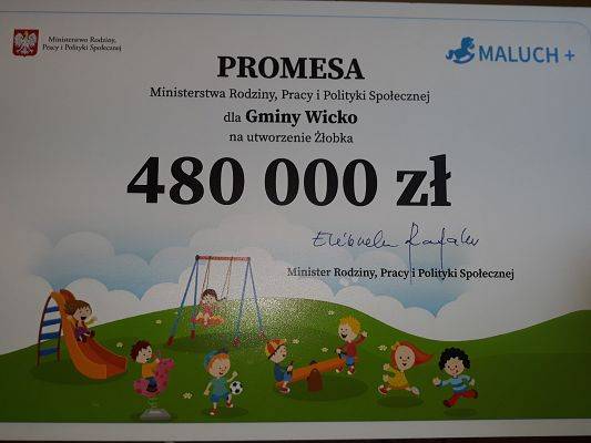 Grafika #1: W ramach programu Maluch+ do Naszej Gminy trafi 480 tys. zł. na budowę Żłobka w m. Charbrowo.